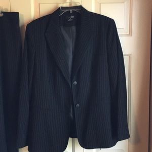 Black and white pin stripe pant suit
